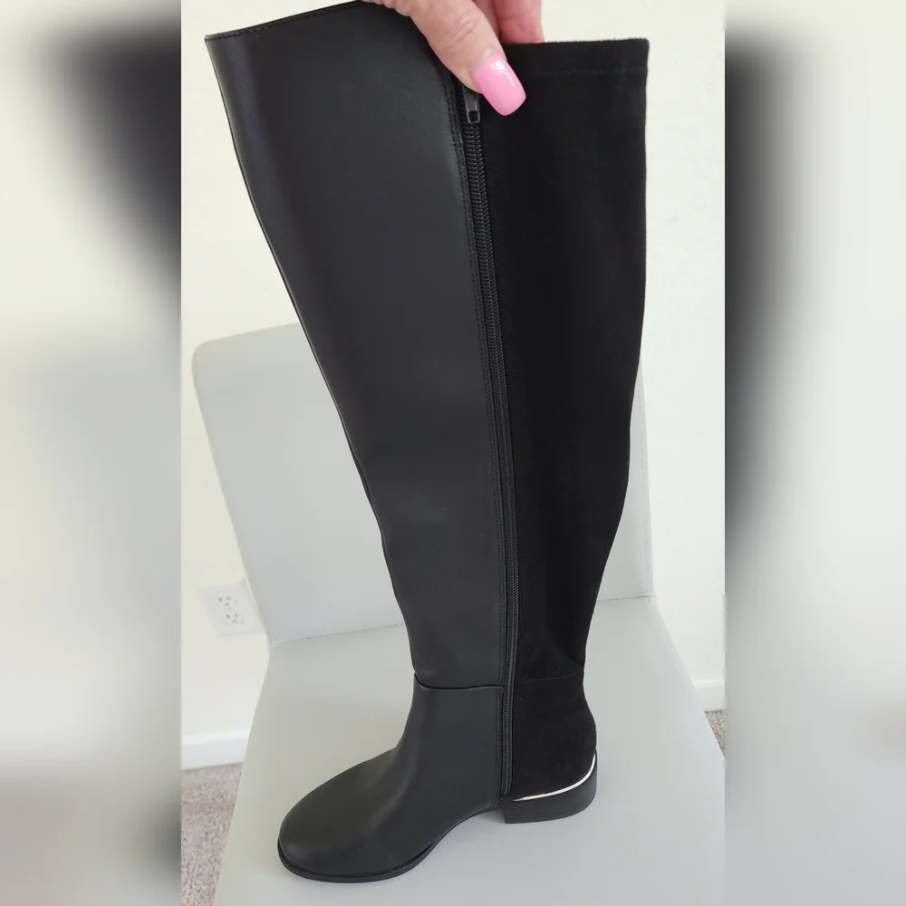 Alfani Step N' Flex Women's Black Leather/Micro Ludlowe Over-The-Knee Boots Sz 5